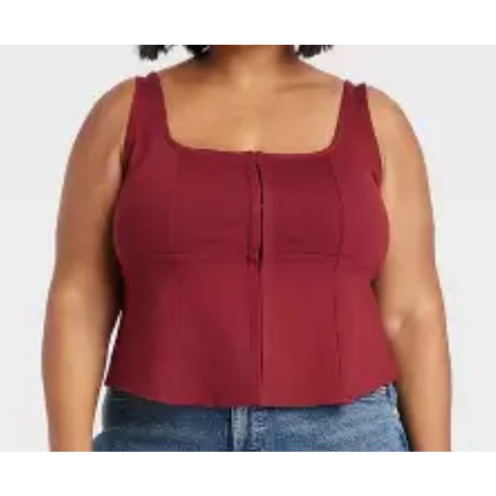 Ava & Viv Corset Tank Top Burgundy Women’s Size 2X Square Neck Sleeveless NWT
